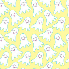 Seamless Halloween pattern with hand-drawn ghosts