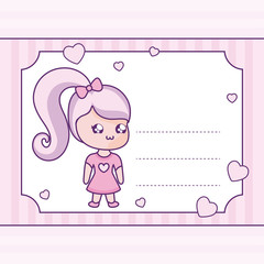 cute little girl in card kawaii style