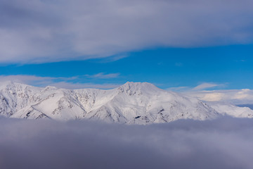 Fototapeta na wymiar aerial view of mountains of snow-capped andes mountains