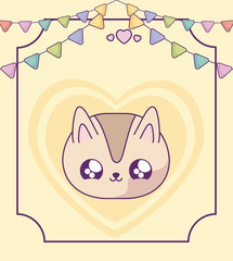 head of cute cat baby with garlands kawaii style