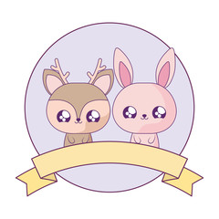 cute rabbit with reindeer baby kawaii style