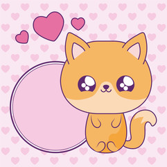 cute fox baby in card kawaii style