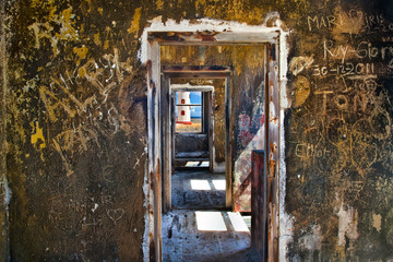 View of Spelonk Lighthouse through Ruins of Lighthouse Keeper's House, Bonaire