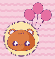 cute bear baby with balloons helium kawaii style