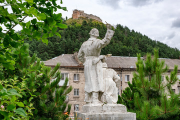 Obraz premium Monument to fallen soldiers of the Soviet Army in Kremenets, Ternopil region, Ukraine. August 2019