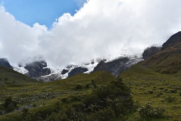 Scenic view of  Salkantay snowy Andean mountain , the road to Machu Picchu.