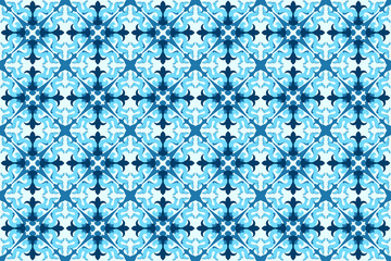 Seamless pattern with portuguese tiles. Vector illustration of Azulejo on white background. Mediterranean style. Multicolor design.