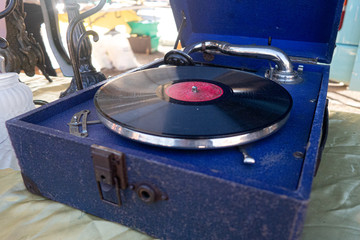 Retro turntable with vinyl record