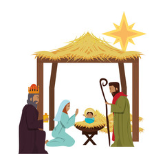 Obraz na płótnie Canvas merry christmas nativity christian cartoon