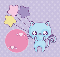 cute cat baby with balloons helium kawaii style