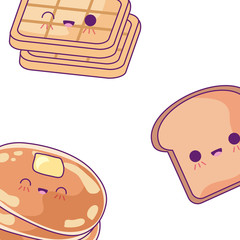 pattern of bread slice with waffle and pancakes kawaii
