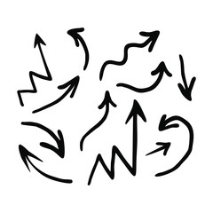 Hand drawn set vector black arrow illustration isolated on white background. Isolated vector black hand drawn arrows set on a white background.