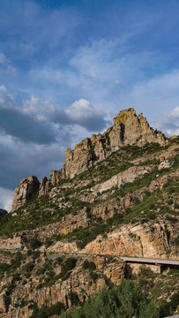 Rugged butte on a ridge overlooking the Catalina Highway en route to Mt. Lemmon in the Santa Catalina Mountains above Tucson, Arizona, also known as Mount Lemmon Highway and Hitchcock Highway