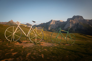 Tour de France's bikes at Col d'Aubisque, Gourette, Pyrenes, France.