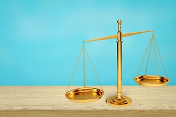 Law scales on table background. Symbol of justice