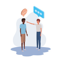 men standing with speech bubble on white background