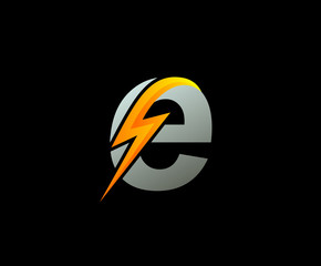 Letter E thunder power shape logo icon, flash icon.