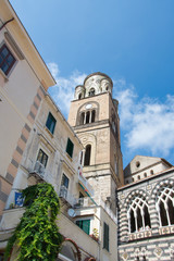 Bell tower of the St. Andrew cathedral. Amalfi, Italy.