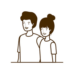 silhouette of couple of people smiling on white background