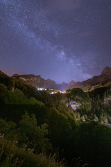 Obraz na płótnie Canvas Milky way above Gourette ski station at the Pyrenees in summer, Aquitanie,France.