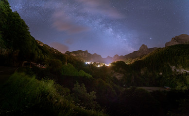 Fototapeta na wymiar Milky way above Gourette ski station at the Pyrenees in summer, Aquitanie,France.