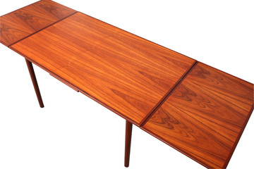 Vintage table, teak wood table, isolated on white