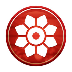 Leafy flower icon realistic diagonal motion red round button illustration
