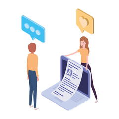 laptop with sheets of paper on white background