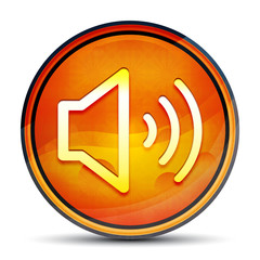 Volume speaker icon shiny bright orange round button illustration
