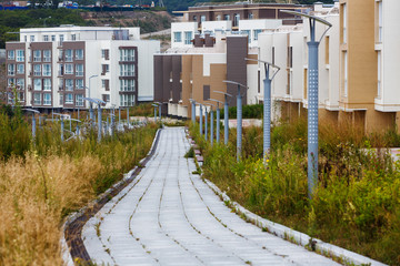 A new residential neighborhood in the city by the sea. New buildings of the residential district.