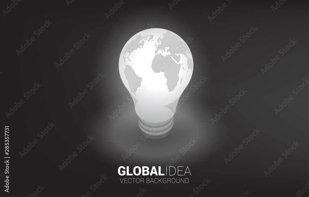 Poster Silhouette of light bulb with world map around . Business Concept of global creative idea and solution.