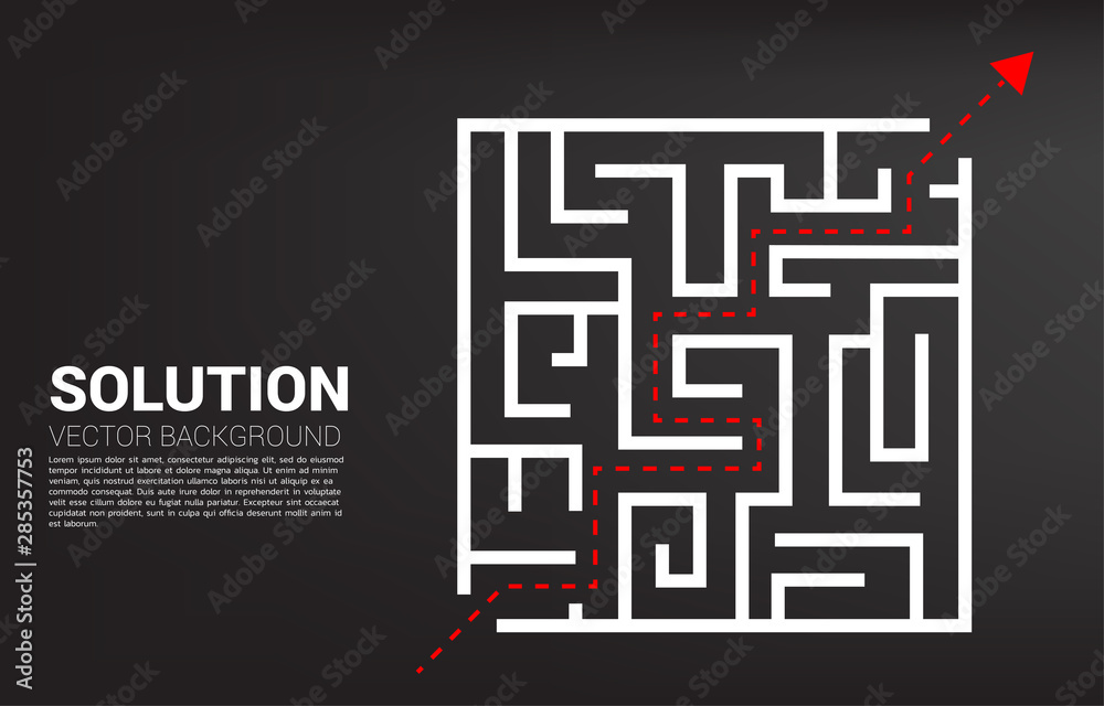 Aufkleber Arrow with route path to exit the maze. Business concept for problem solving and solution strategy