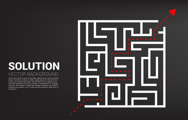 Arrow with route path to exit the maze. Business concept for problem solving and solution strategy