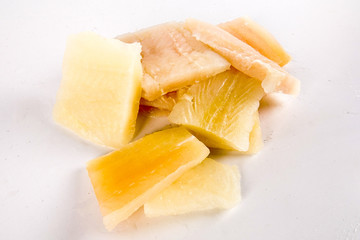Close up, Fillet of raw fresh fish on white background, selective focus