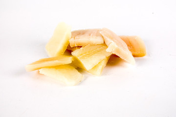 Close up, Fillet of raw fresh fish on white background, selective focus