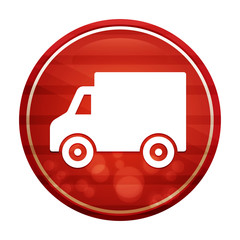 Delivery truck icon realistic diagonal motion red round button illustration
