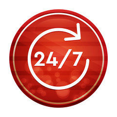 24/7 rotate arrow icon realistic diagonal motion red round button illustration