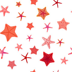 Fototapeta na wymiar Seamless vector background with starfish. Simple sea stars isolated. Water natural design