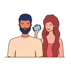 couple of people smiling on white background