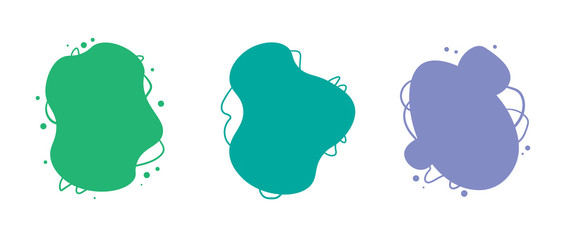 Set of abstract background flat geometric shapes in green and blue colors with lines and dots. Template for web, banner, flyer, cover, and other design. Isolated on white. Vector.