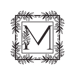 letter M of the alphabet with vintage style frame