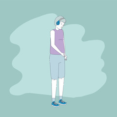 young and casual man with earphones character