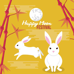 Happy moon festival card with rabbits