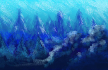 Fototapeta na wymiar painting background winter forest hill cold digital illustration art