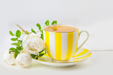 delicious green tea in a beautiful glass bowl on White background