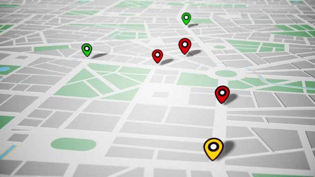 Pin Navigation Localization Icons Appear on the Map. Geotargeting and GPS. LOOP.
