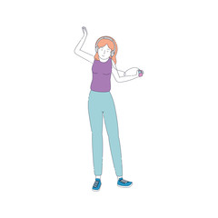 young woman with earphones and music player