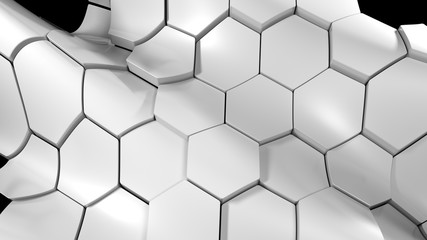 Waving white hexagon tiled surface background - 3D rendering illustration
