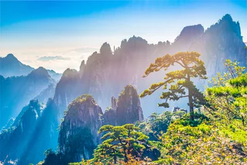 Crédence de cuisine en verre imprimé Monts Huang Paysage du Mont Huangshan (Montagnes Jaunes). Patrimoine mondial de l& 39 UNESCO. Situé à Huangshan, Anhui, Chine.