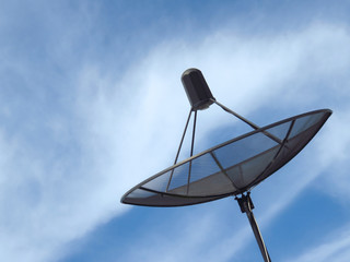 Sattlelite technology connect people from around the world. Sattlelite dish with blue sky...